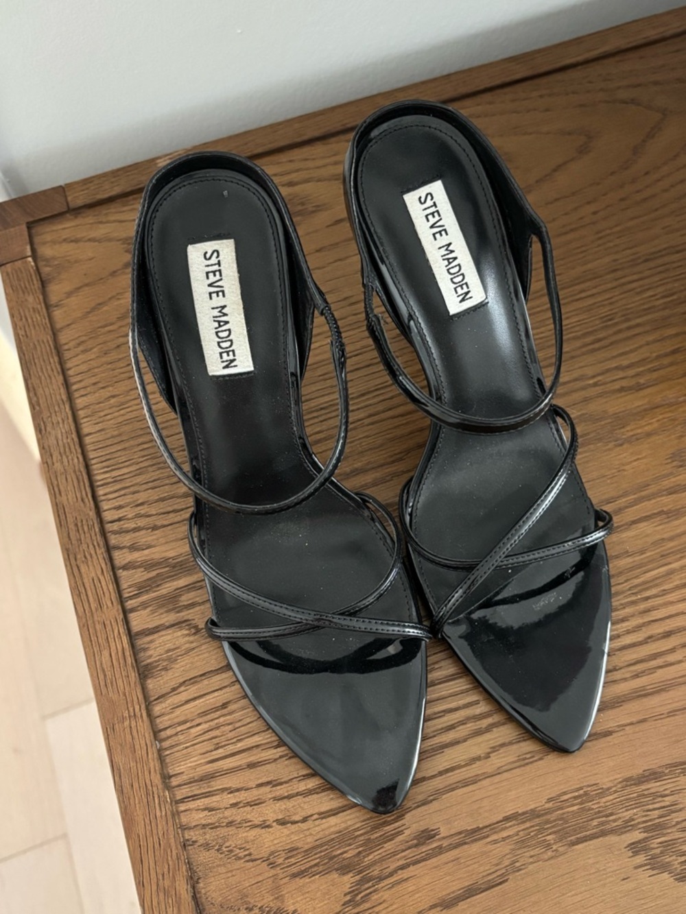 Steve Madden Black Patent Strappy Pointed Toe Heels